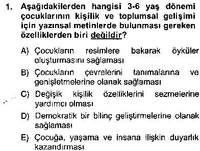 OKO306U Okulöncesinde Çocuk Edebiyatı çıkmış sınav sorusu 1
