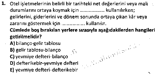 TOI2001 Otel İşletmeciliği çıkmış sınav sorusu 1