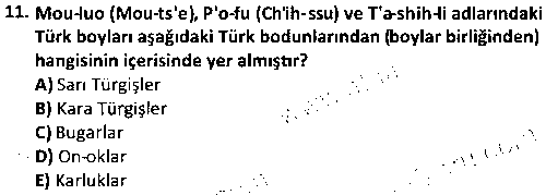 TAR1005 Orta Asya Türk Tarihi çıkmış sınav sorusu 3