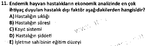 LAB2001 Sürü Sağlığı Yönetimi ve Ekonomisi çıkmış sınav sorusu 3