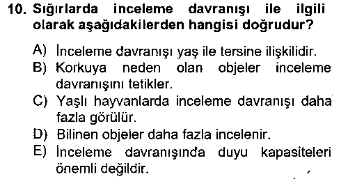 LBV110U Hayvan Davranışları ve Refahı çıkmış sınav sorusu 1
