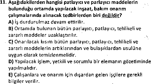 OGK1010 Patlayıcı-Parlayıcı Maddeler ve Önlemleri çıkmış sınav sorusu 3