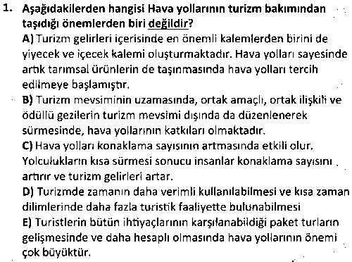 SHI2005 Havayolu Taşımacılığı çıkmış sınav sorusu 1