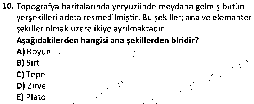 ADY2007 Harita Bilgisi ve Coğrafi Bilgi Sistemleri çıkmış sınav sorusu 2