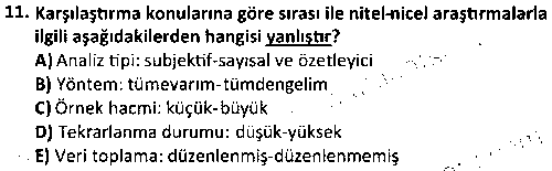 HIT2010 Sosyal Bilimlerde Araştırma Yöntemleri çıkmış sınav sorusu 3