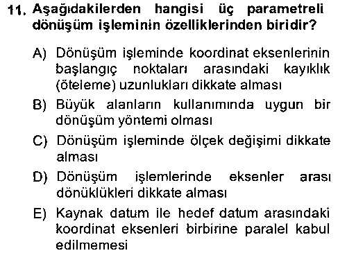 CBS104U Coğrafi Bilgi Sistemleri çıkmış sınav sorusu 3