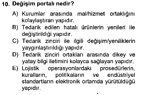 LOJ202U Lojistikte Teknoloji Kullanımı çıkmış sınav sorusu 1