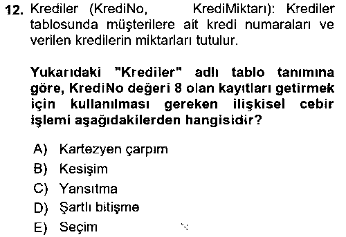 YBS206U Veritabanı Sistemleri çıkmış sınav sorusu 2