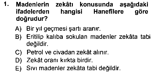 İslam İbadet Esasları çıkmış sınav sorusu 1