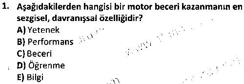 SPB3007 Sporda Beceri Öğrenimi çıkmış sınav sorusu 1