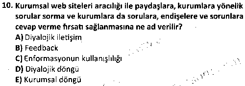 HIT1001 Halkla İlişkiler çıkmış sınav sorusu 2