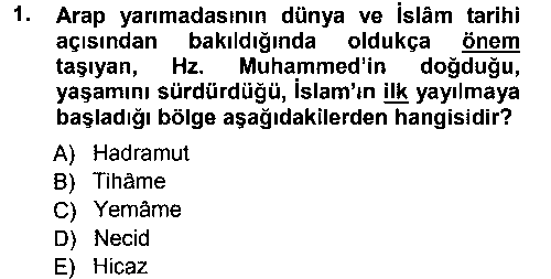İlk Dönem İslam Tarihi çıkmış sınav sorusu 1
