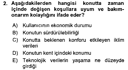 EVI106U Konut Seçimi ve Düzenlenmesi çıkmış sınav sorusu 2