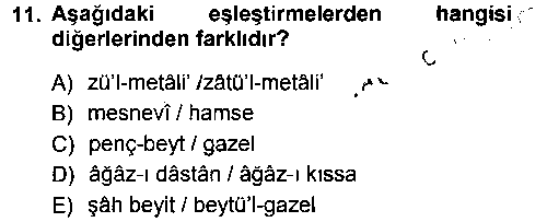 EDB103U Eski Türk Edebiyatına Giriş: Biçim ve Ölçü çıkmış sınav sorusu 3