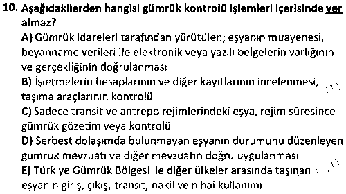LOJ2006 Gümrük İşlem ve Uygulamaları çıkmış sınav sorusu 2