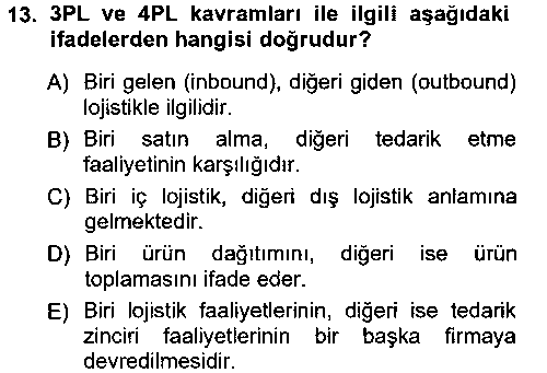LOJ201U Uluslararası Lojistik çıkmış sınav sorusu 3