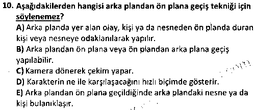 FOT2009 Kamera, Aydınlatma ve Çekim Teknikleri çıkmış sınav sorusu 2