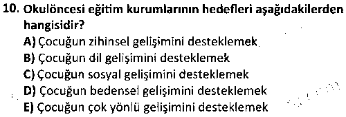 ÇGL2009 Okul Döneminde Gelişim çıkmış sınav sorusu 2