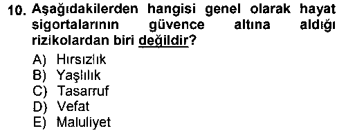 BSI203U Hayat Sigortaları Ve Bireysel Emeklilik Sistemi çıkmış sınav sorusu 2