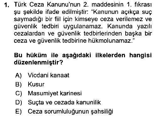 HUK229U Ceza Hukuku Bilgisi çıkmış sınav sorusu 1