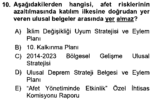 ADY205U Afet Risk Azaltma Politikaları çıkmış sınav sorusu 2