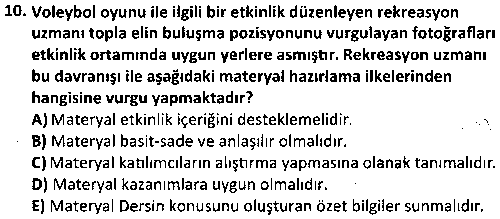 RKR4008 Rekreasyonel Materyal Geliştirme çıkmış sınav sorusu 2
