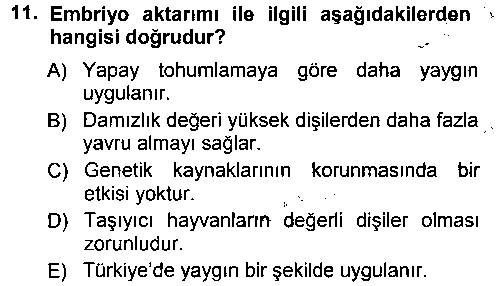 TRM201U Hayvan Yetiştirme çıkmış sınav sorusu 1