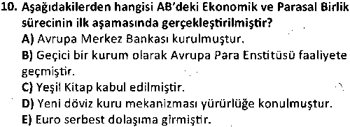 Avrupa Birliği ve Türkiye İlişkileri çıkmış sınav sorusu 2