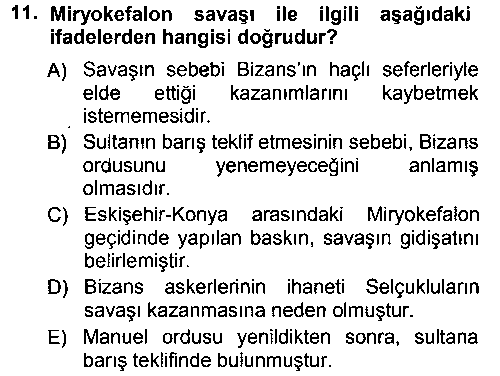 TAR205U Türkiye Selçuklu Tarihi çıkmış sınav sorusu 3