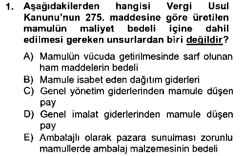 MVU202U Maliyet Analizleri çıkmış sınav sorusu 1
