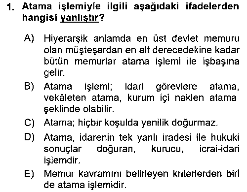 HUK203U Memur Hukuku çıkmış sınav sorusu 1