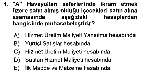 MUH401U Havacılık İşletmelerinde Muhasebe Uygulamaları çıkmış sınav sorusu 1