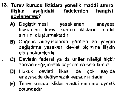 HUK107U Türk Anayasa Hukuku çıkmış sınav sorusu 3