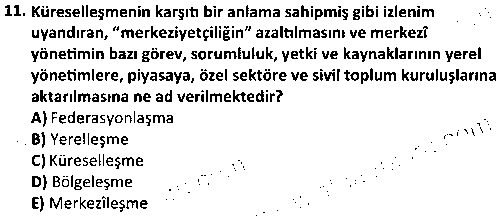 YER2007 Yerleşim Sosyolojisi çıkmış sınav sorusu 3