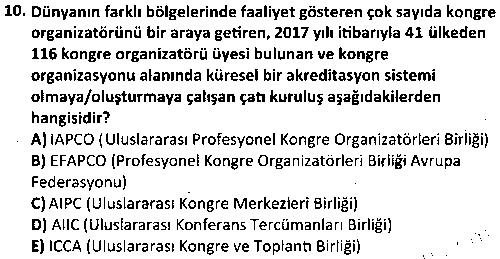 TSH2009 Kongre Fuar Yönetimi çıkmış sınav sorusu 2