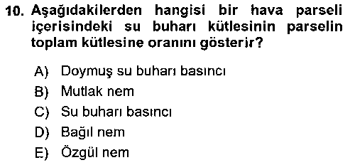 HIS231U Meteoroloji çıkmış sınav sorusu 2