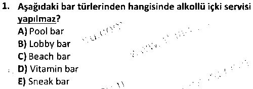 TOI2008 Yiyecek İçecek Hizmetleri Yönetimi çıkmış sınav sorusu 1