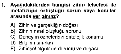 FEL306U Zihin Felsefesi çıkmış sınav sorusu 1