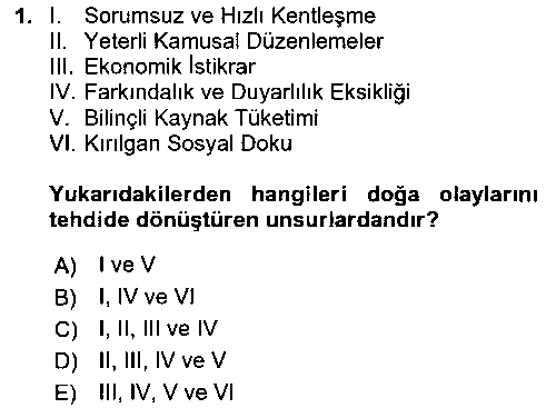 ADY216U Sürdürülebilir Kentsel Dayanıklılık çıkmış sınav sorusu 1