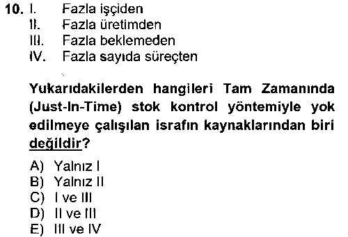 MUH301U Maliyet Muhasebesi çıkmış sınav sorusu 1