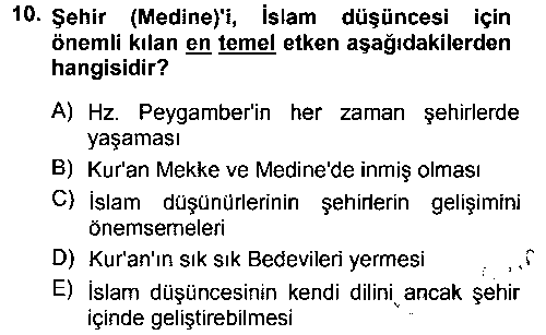 İslam Düşünce Tarihi çıkmış sınav sorusu 2
