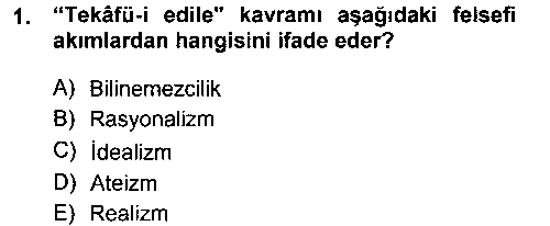 İslam Düşünce Tarihi çıkmış sınav sorusu 1