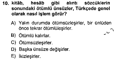 TDE101U Türkçe Ses Bilgisi çıkmış sınav sorusu 1