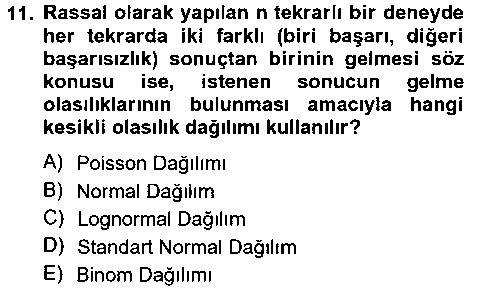 CBS105U Coğrafi Bilgi Sistemleri İçin Temel İstatistik çıkmış sınav sorusu 3