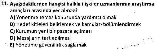 HIT2002 Halkla İlişkilerde Strateji ve Planlama çıkmış sınav sorusu 3
