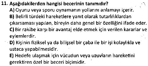 SPB3007 Sporda Beceri Öğrenimi çıkmış sınav sorusu 3