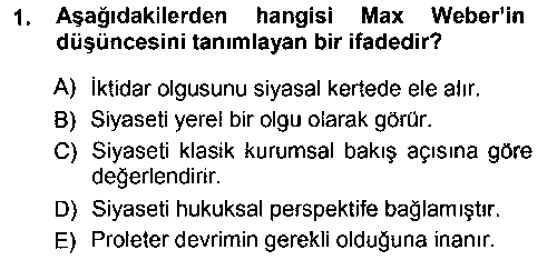 SOS207U Siyaset Sosyolojisi çıkmış sınav sorusu 1