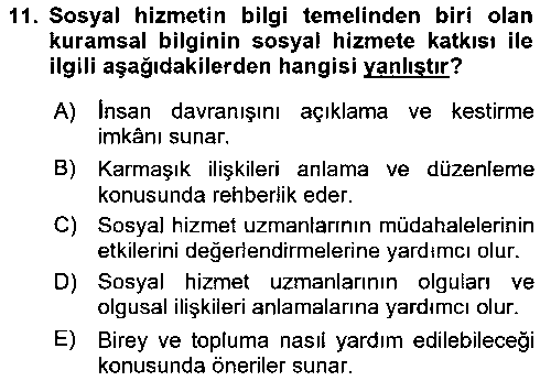 SHZ181U Sosyal Hizmet Mesleğine Giriş çıkmış sınav sorusu 3