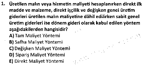 LOJ2008 Lojistik Maliyet Analizi çıkmış sınav sorusu 1