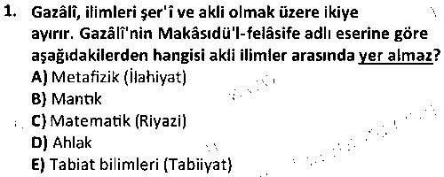 ISL2007 İslam Düşünce Tarihi çıkmış sınav sorusu 1